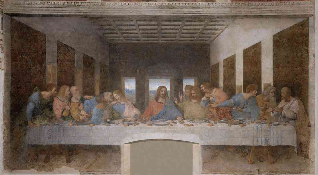 A depiction of Leonardo da Vinci's The Last Supper, showcasing Jesus and his disciples at the table during the final meal